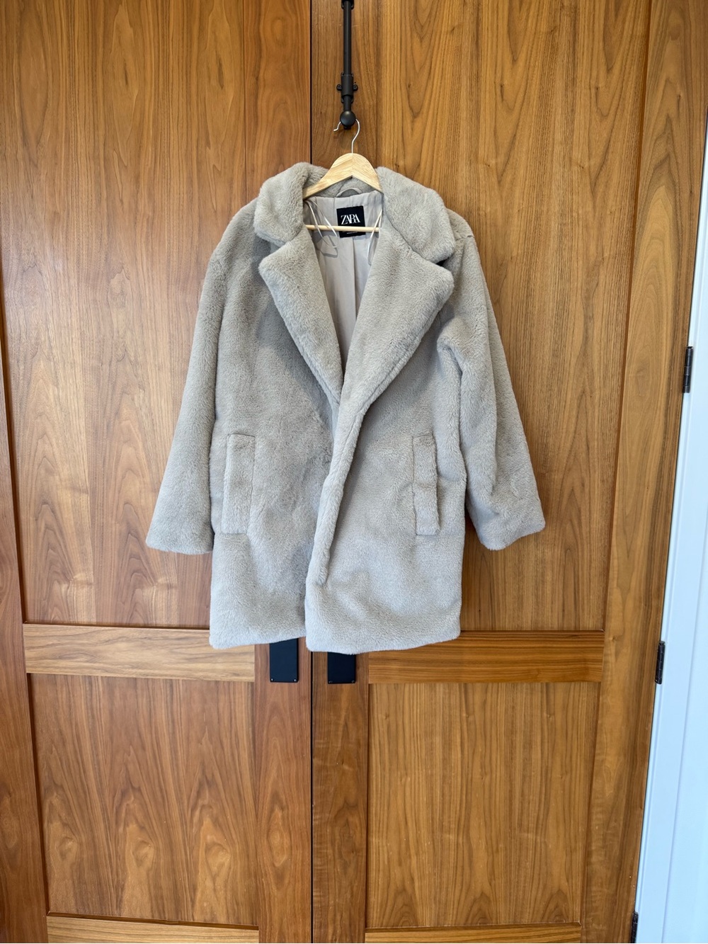 Zara Light Gray Teddy Faux Fur Coat - Plush Women's Jacket
